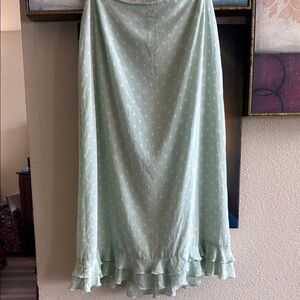 Escada Green silk Midi Skirt with a Ruffled Hem polka dots and stars